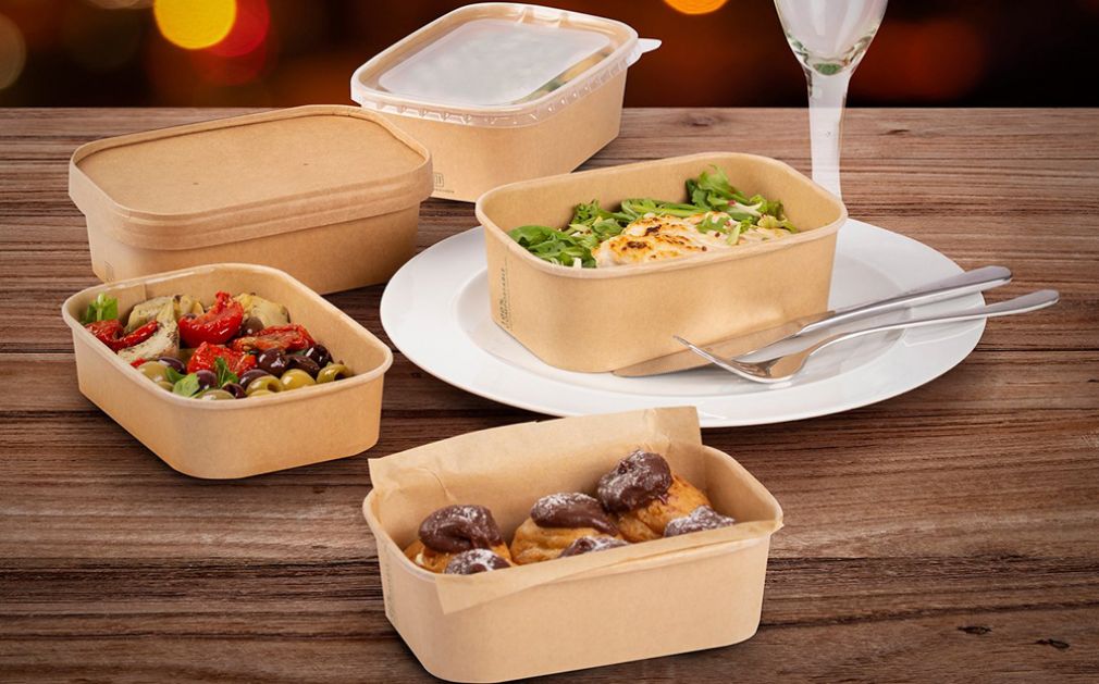 Línea de envases reciclables Colpac Stagione para delivery
